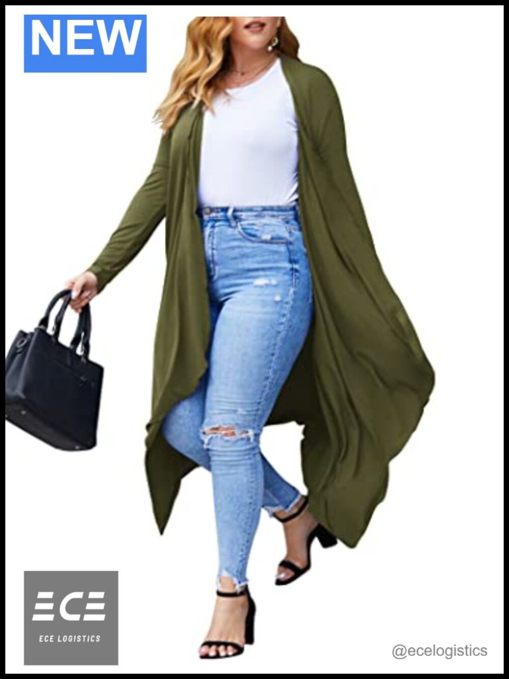 Plus Size Duster Cardigan Long Sleeve Open Front Maxi 100% Polyester